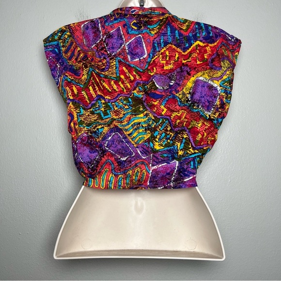 VTG Hilo Hattie Women Top XS Pink Birds of Paradise Tie Front Cap Sleeve Art 80s - Picture 5 of 10